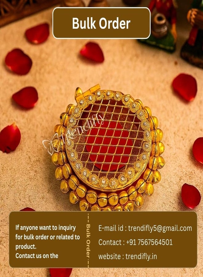 Trendifly Golden Metal Ghungroo Round Gold Silver Coin Cash Shagun Box | Decorative Ring Coin Sikka Storage Box | Wedding Pooja Baby Shower Rakhi Shagun Return Gifts - Image 5
